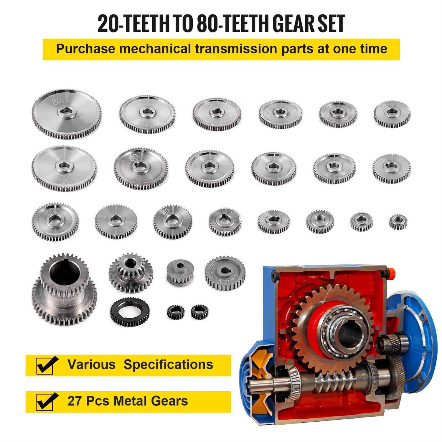 VEVOR 27PCS Metal Lathe Gears Precise Mini Lathe Replacement Gears including Box Gear Set - Image 4