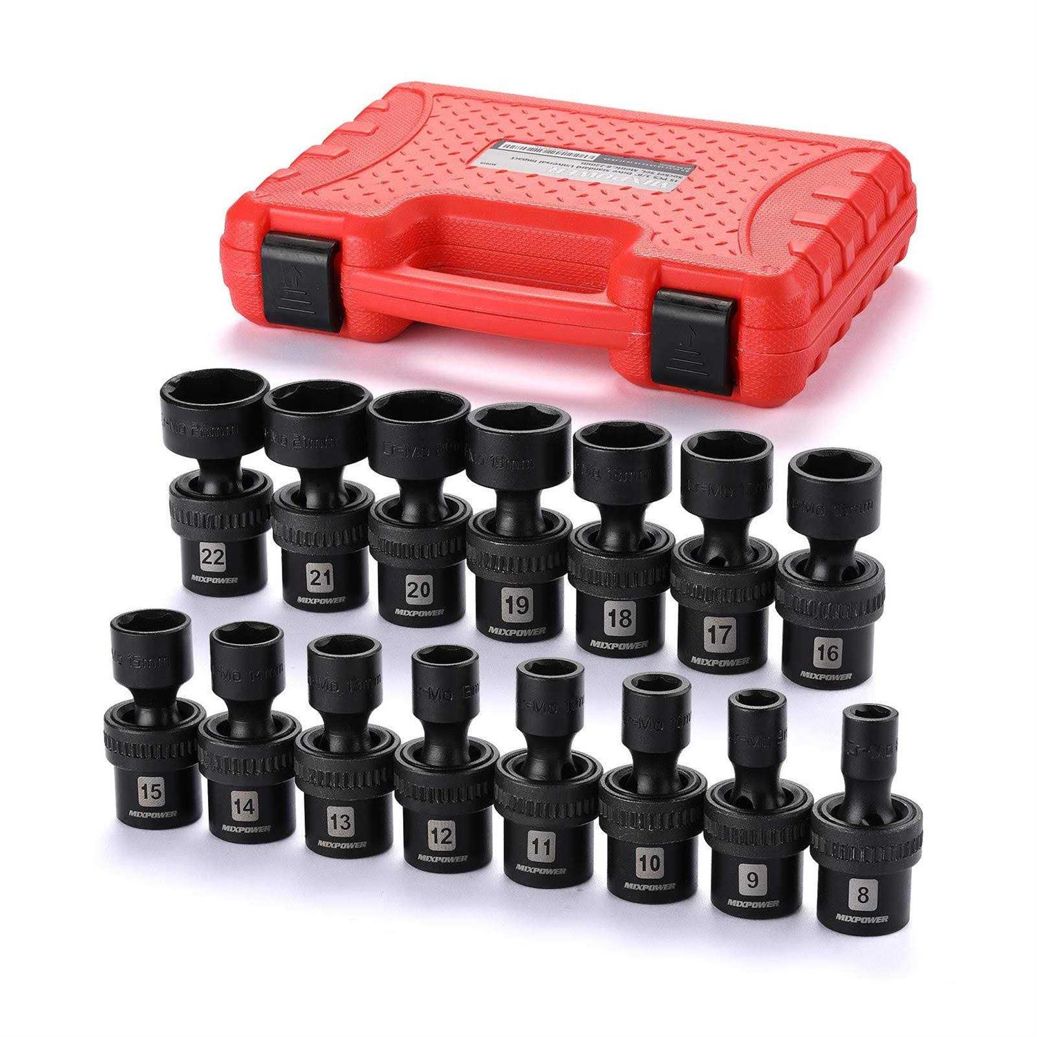 MIXPOWER 15-piece Drive Shallow Universal Impact Socket Set