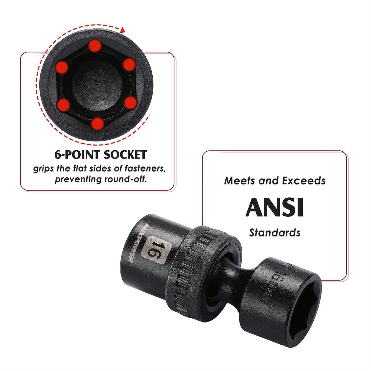 MIXPOWER 15-piece Drive Shallow Universal Impact Socket Set - Image 2