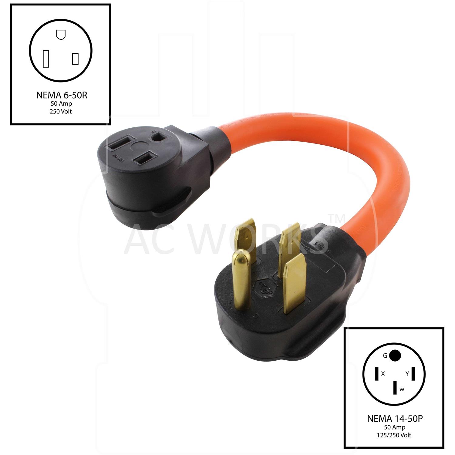 AC WORKS 1.5ft 50A RV/Range/ Generator 14-50 Plug to 6-50R Welder - Image 4