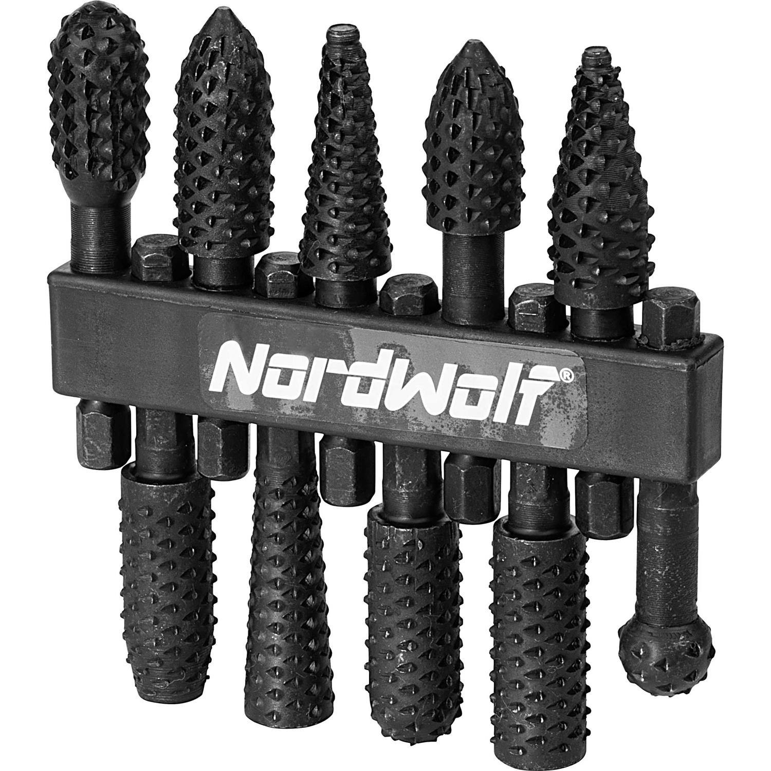 NordWolf 10-Piece Rotary Burr Wood Carving Rasp Files Set, with 1/4 Hex Shank for Wood & Rubber Deburring, Shaping and Grooving