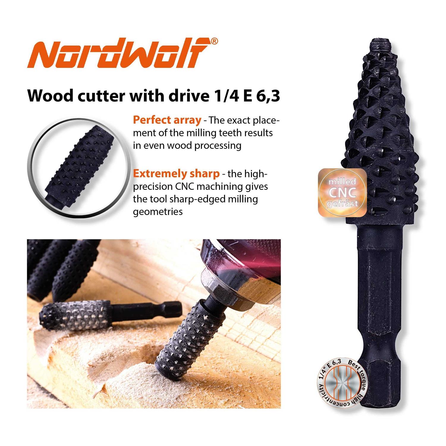 NordWolf 10-Piece Rotary Burr Wood Carving Rasp Files Set, with 1/4 Hex Shank for Wood & Rubber Deburring, Shaping and Grooving - Image 2