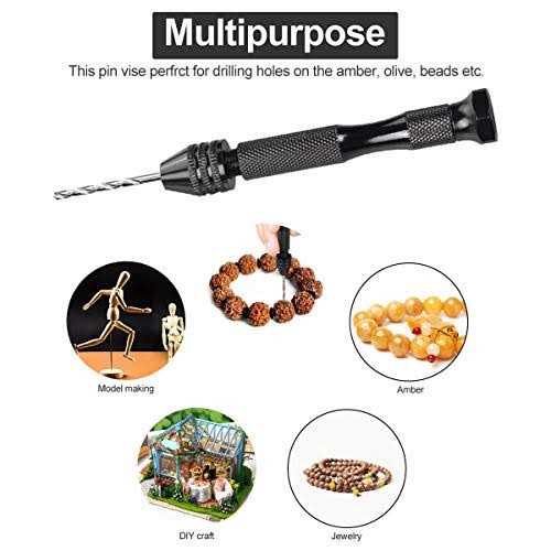 Augenweide 62 Pieces Pin Vises Hand Drill Bits Set Micro Twist Manual Rotary Hobby Drill Tools with Clamp for Jewelry Making - Image 5