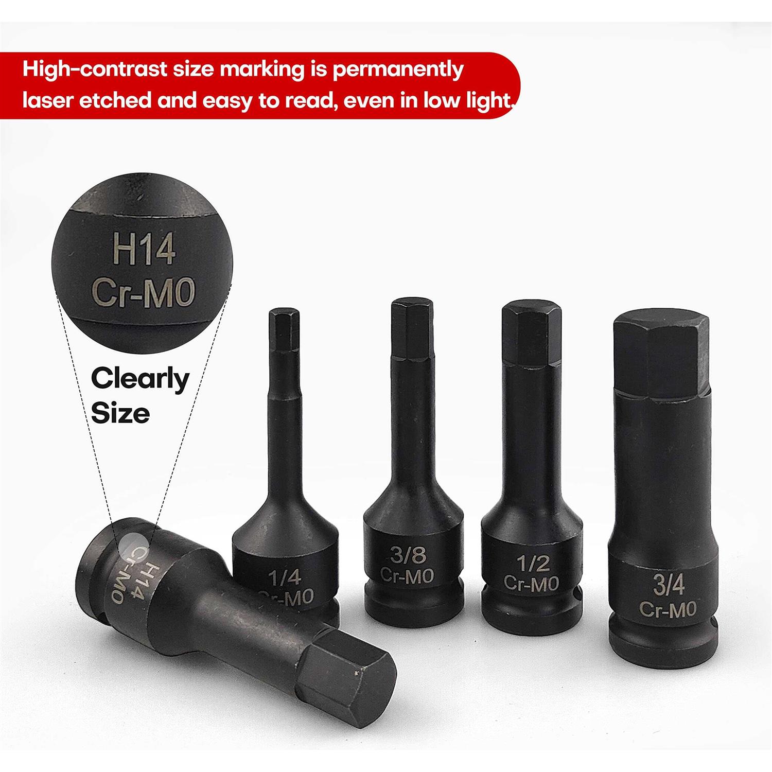 SEKETMAN 20Pcs 1/2 Drive Master Impact Hex Bit Set,Allen Bit Socket Set,1/4 - Image 3