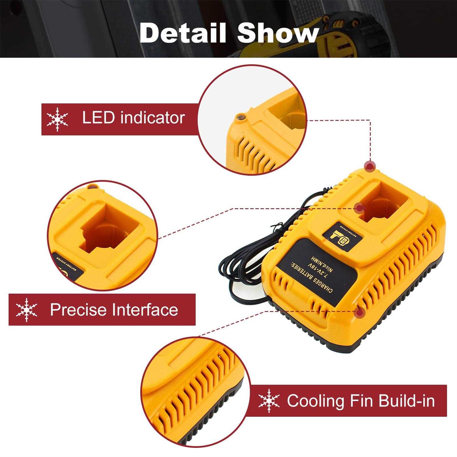 DC9310 Fast Battery Charger Replacement for Dewalt 7.2V 9.6V 12V 14.4V 18V XRP NiCd&NiMh Batteries Charger Compatible with DC9096 DC9098 DC9099 - Image 4