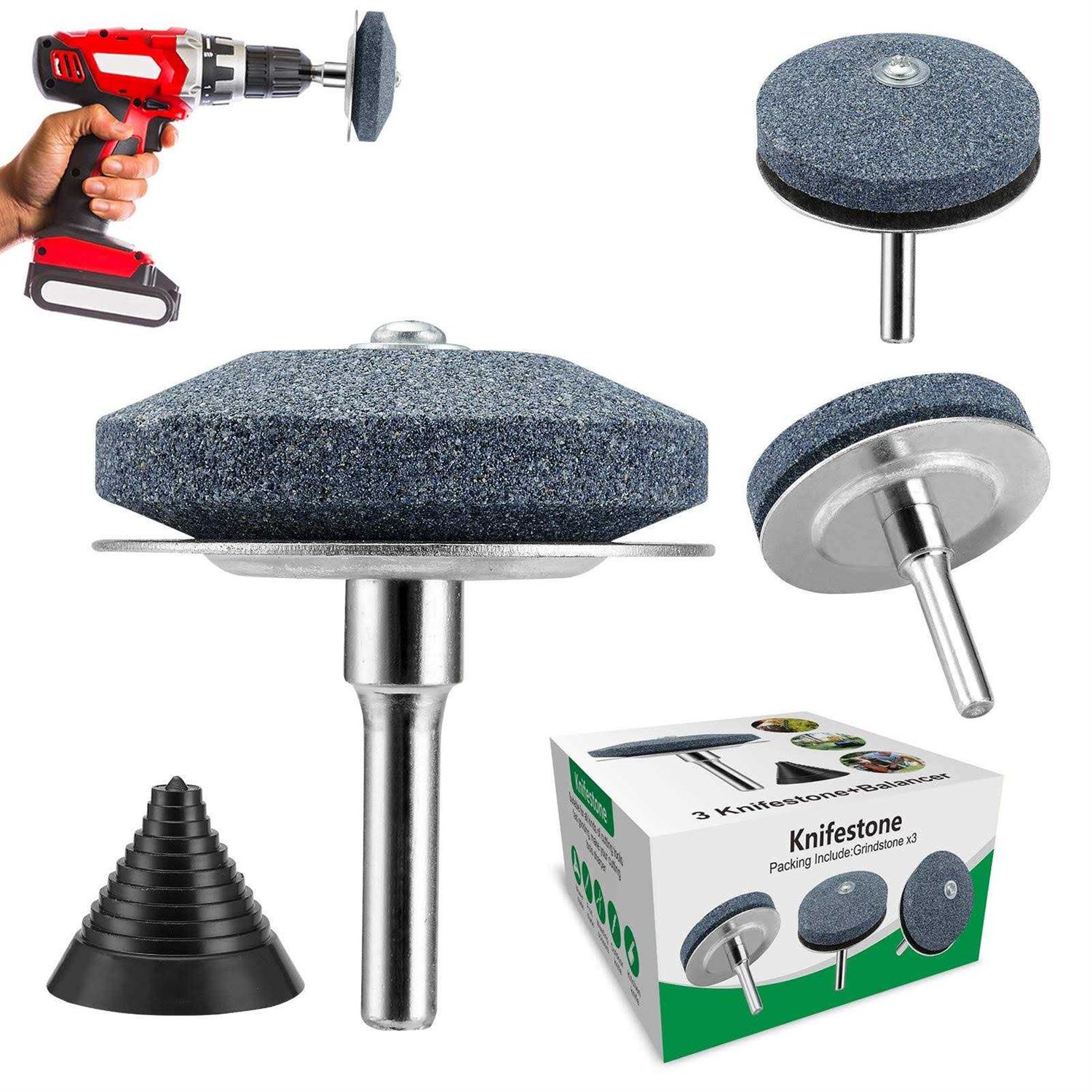 LawnMower Blade Sharpener with Steel Backing 3Pack,Universal Multi-Sharp Rotary Lawn Mower Blade Sharpener and Free Balancer for Any Power Hand