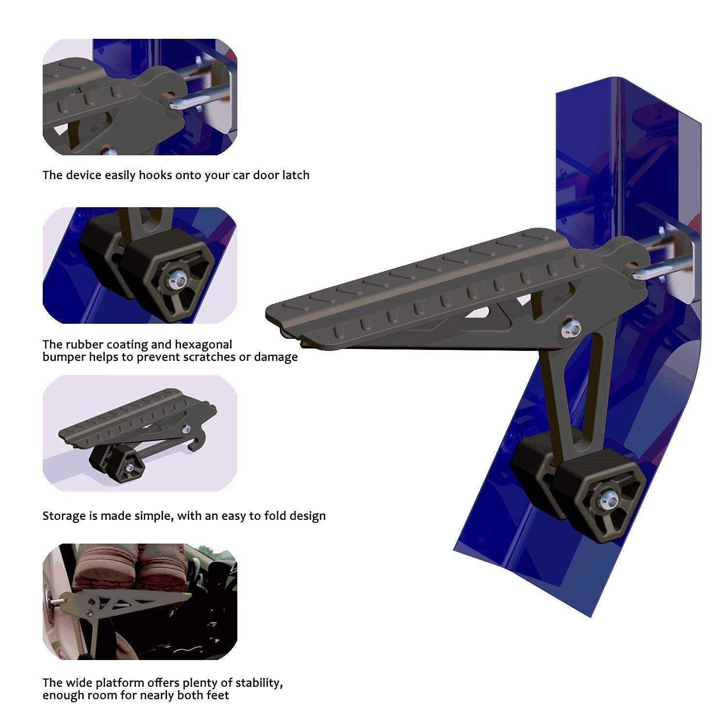 Cowvie Foldable Car Door Step Stand Pedal Access to Vehicle's Top Roof Both Feet Stand Pedal Ladder for Most SUV Truck Jeep - Image 4