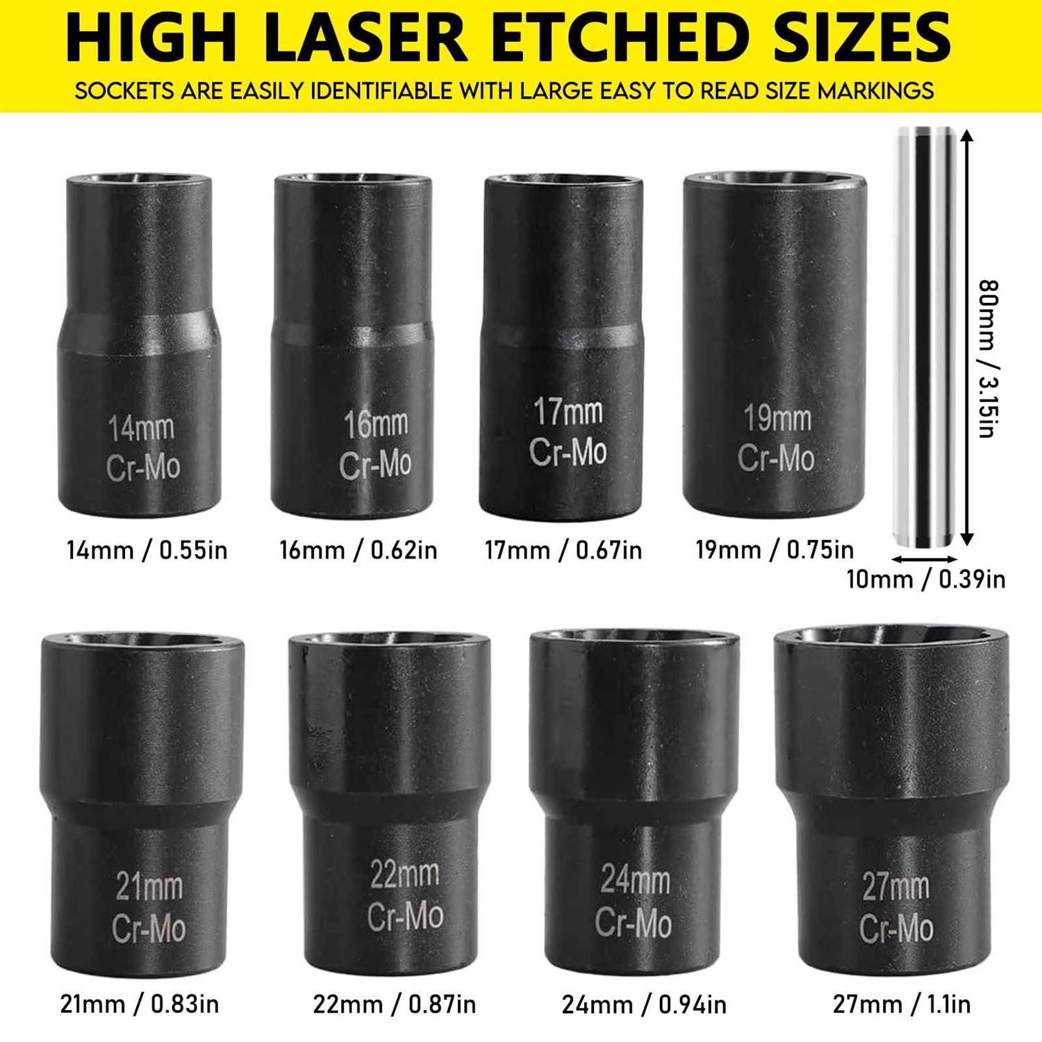 TOPEC Bolt Extractor Set 9 Piece Lug Nut Remover Socket Tool - Image 3