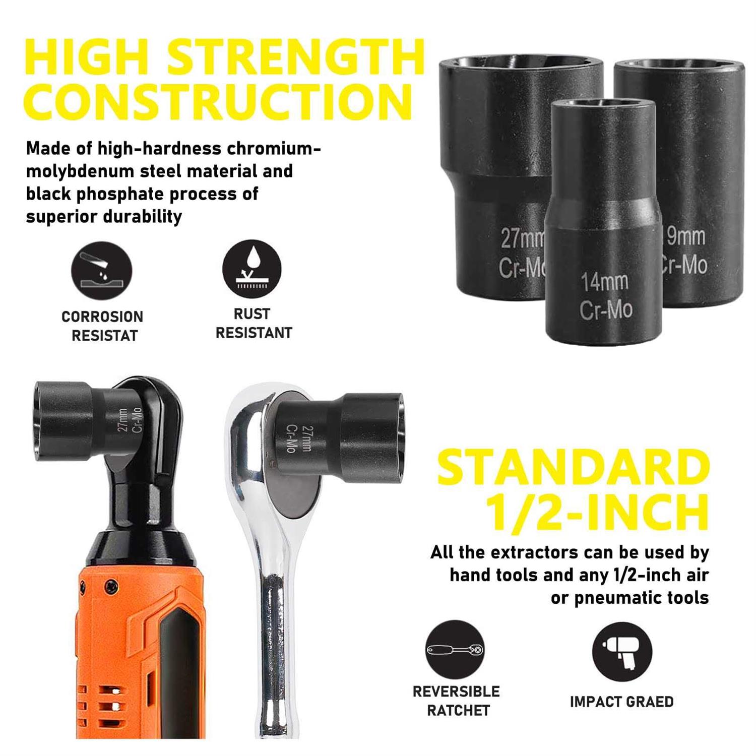 TOPEC Bolt Extractor Set 9 Piece Lug Nut Remover Socket Tool - Image 4