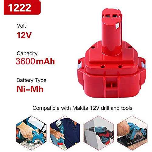 Boetpcr 2 packs 12 volt 3600mah replacement battery compatible with makita 12v battery ni-mh 1200 1220 1201 pa12 1222 1233s 1233sa 12 - Image 3