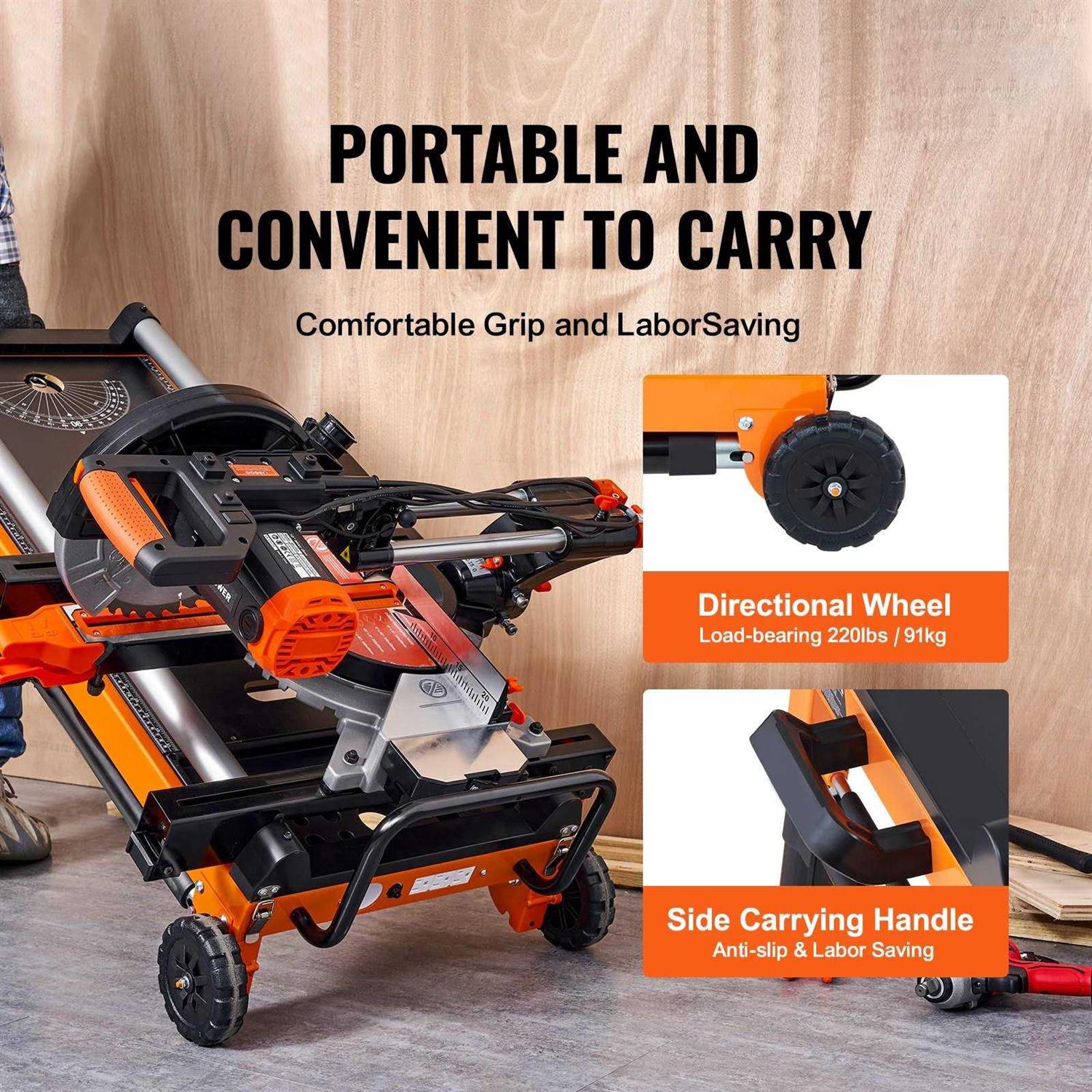 VEVOR Miter Saw Stand 42in Collapsible Rolling Miter Saw Stand with Onboard Outlets - Image 4