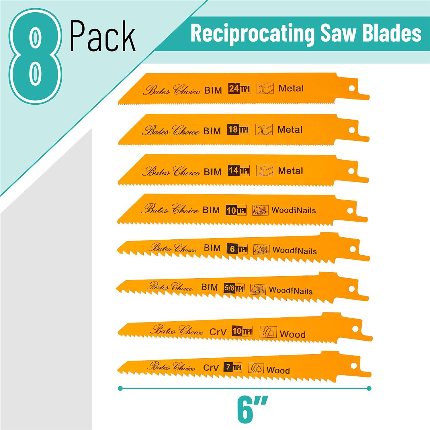 Bates Choice Bates Reciprocating Saw Blades 8 Pack 6 inch Saw Blade - Image 5