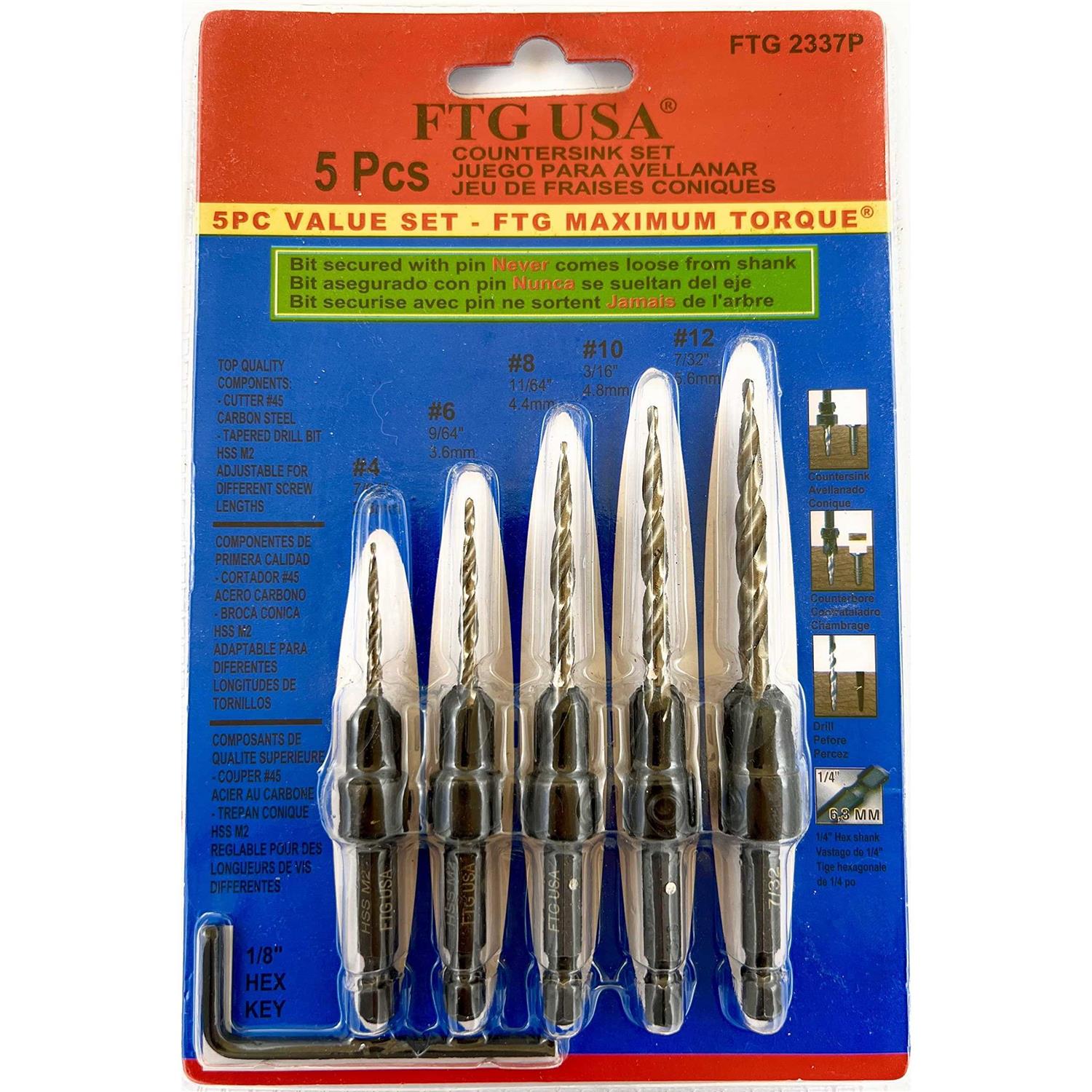 Ftg USA Wood Countersink Drill Bit Set 5 Pc Countersink Drill Bit #4 - Image 4