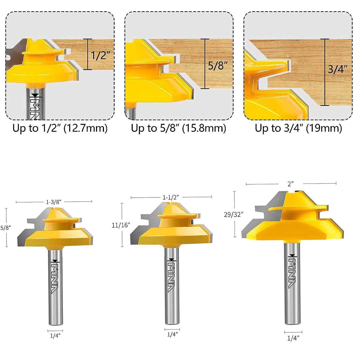 Mna 45 Degree Lock Miter Router Bit 3-Piece Set - Image 3