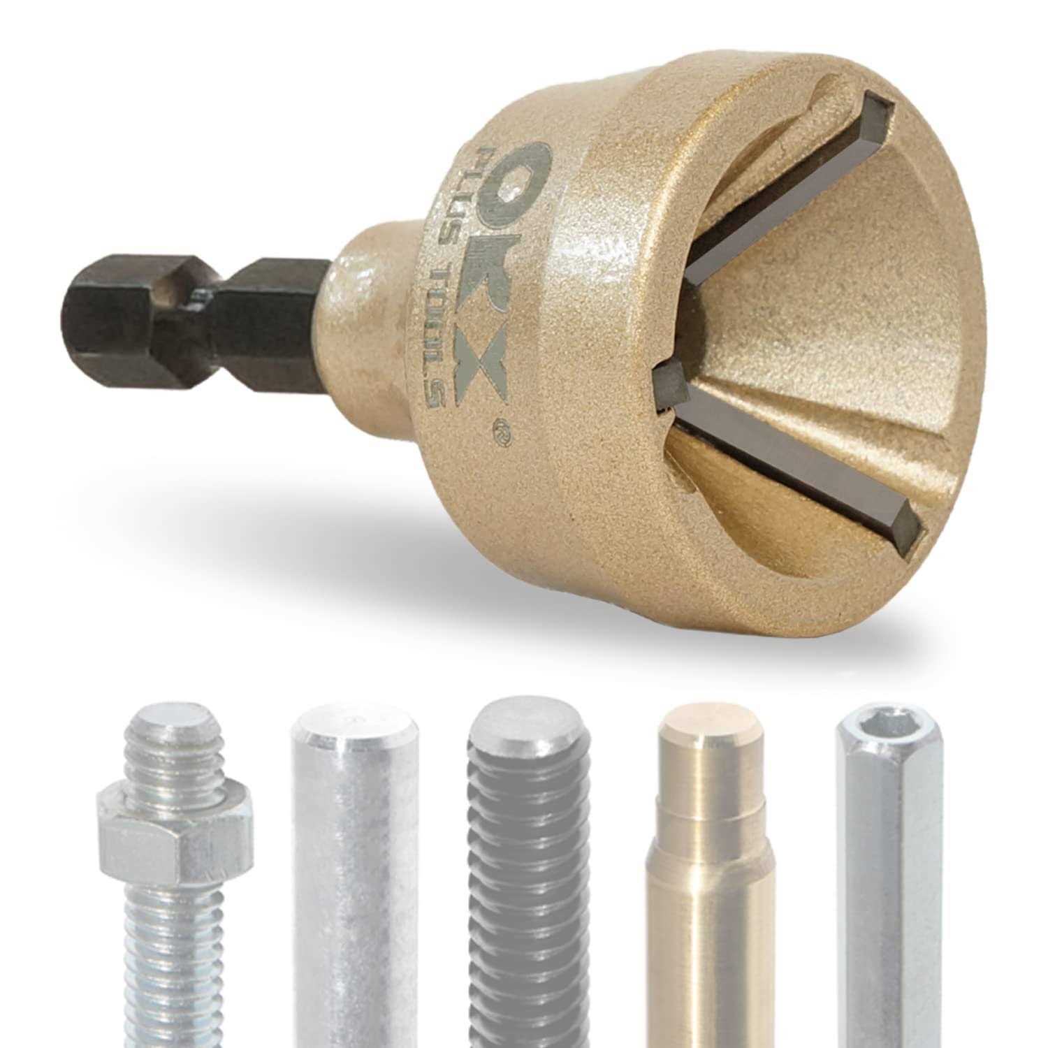 ORXPLUS Tools Deburring External Chamfer Tool, Tungsten Blade, Deburring Drill Bit, Remove Burr Tools Suitable on Stainless Rod, Thread and Pipe