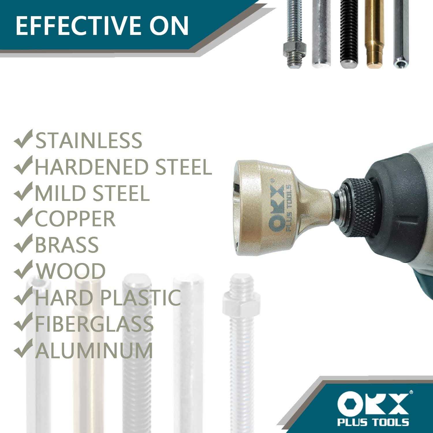 ORXPLUS Tools Deburring External Chamfer Tool, Tungsten Blade, Deburring Drill Bit, Remove Burr Tools Suitable on Stainless Rod, Thread and Pipe - Image 2