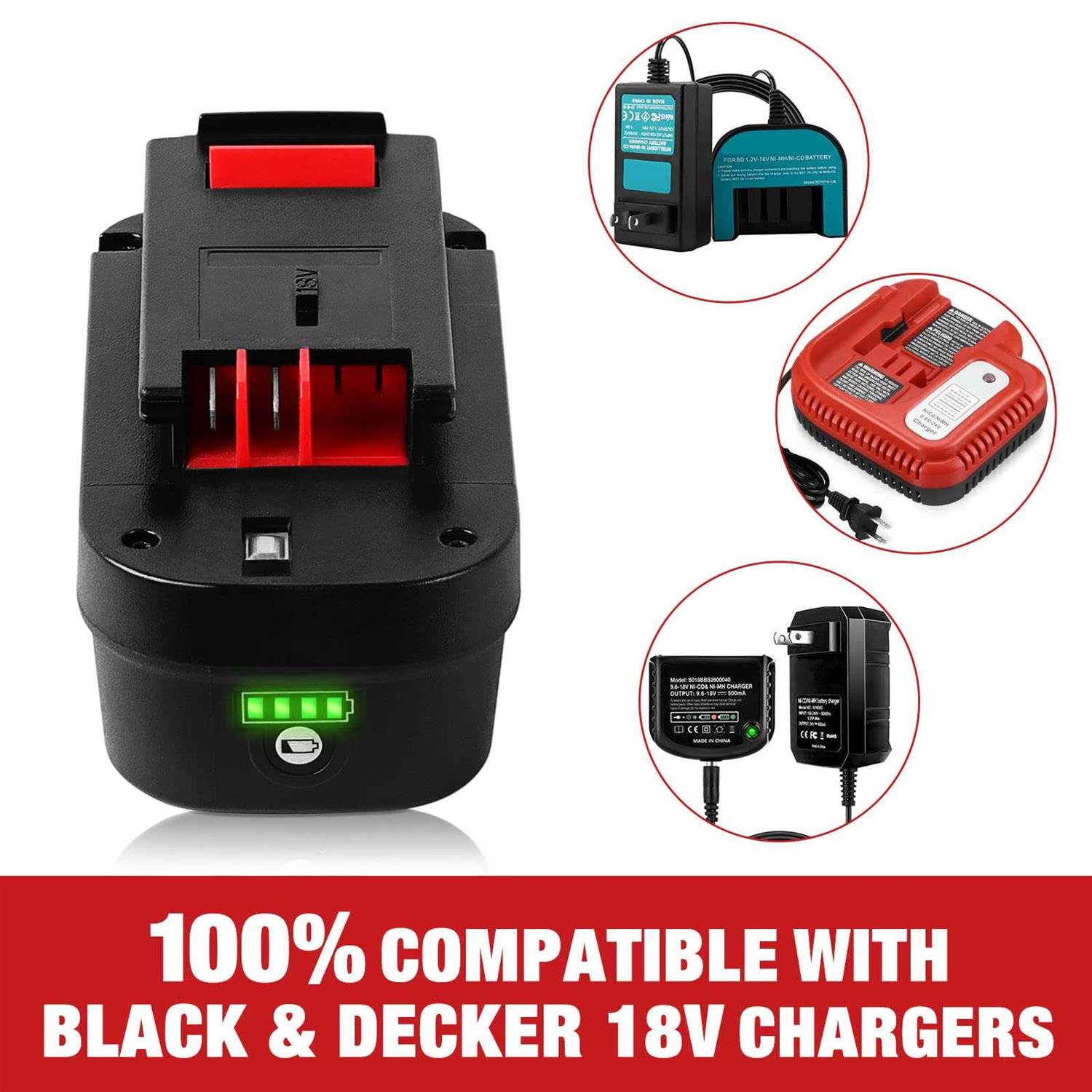 DSANKE 2pack DSANKE replacement for black and decker 18 volt 3.0ah lithium-ion Battery for 244760-00 HPB18 Battery a1718 a18 a18e hp - Image 3