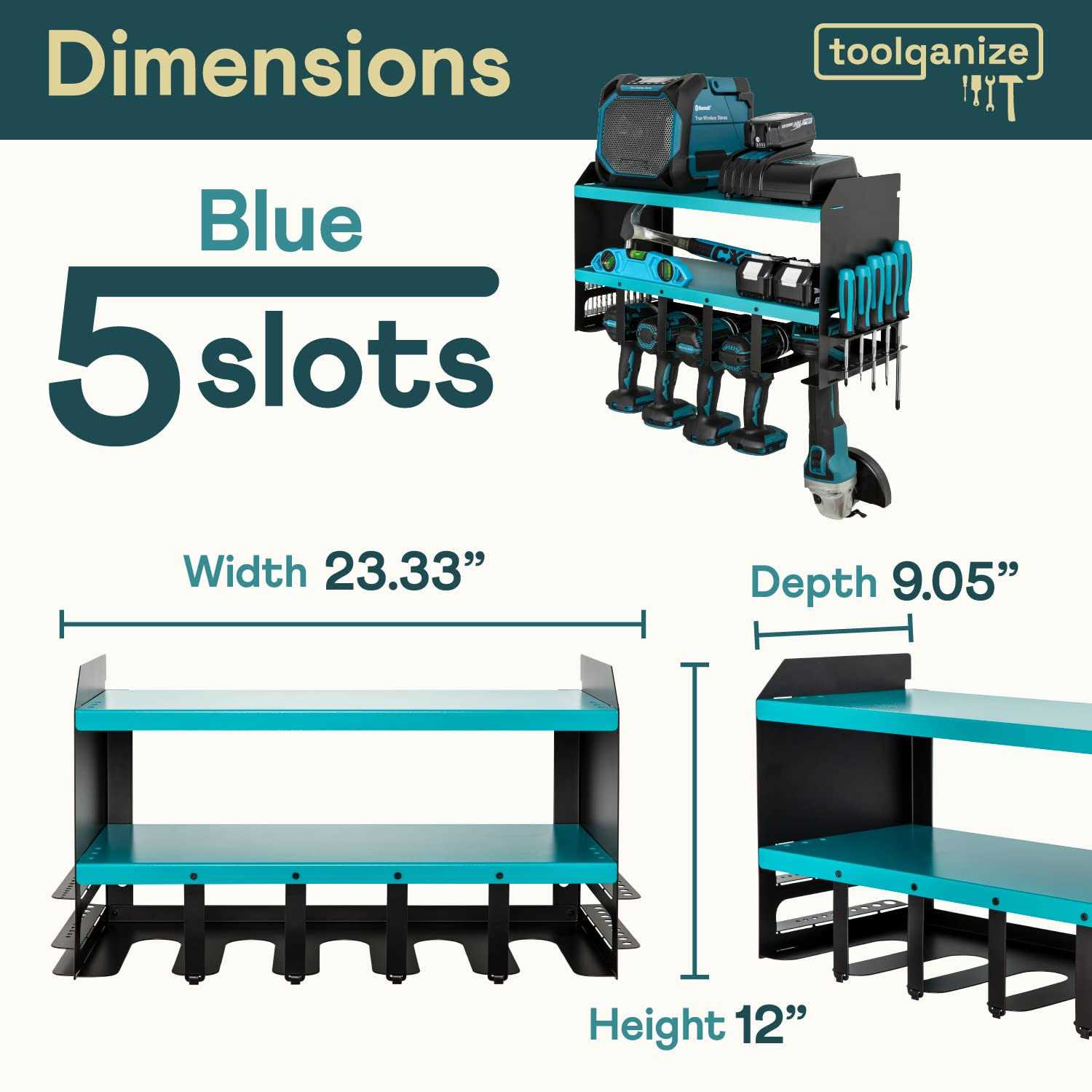 Toolganize Power Tool Organizer & Storage Wall Mount Heavy Duty Metal Drill Holder & Cordless Tool Organizers Chest Rack - Image 5