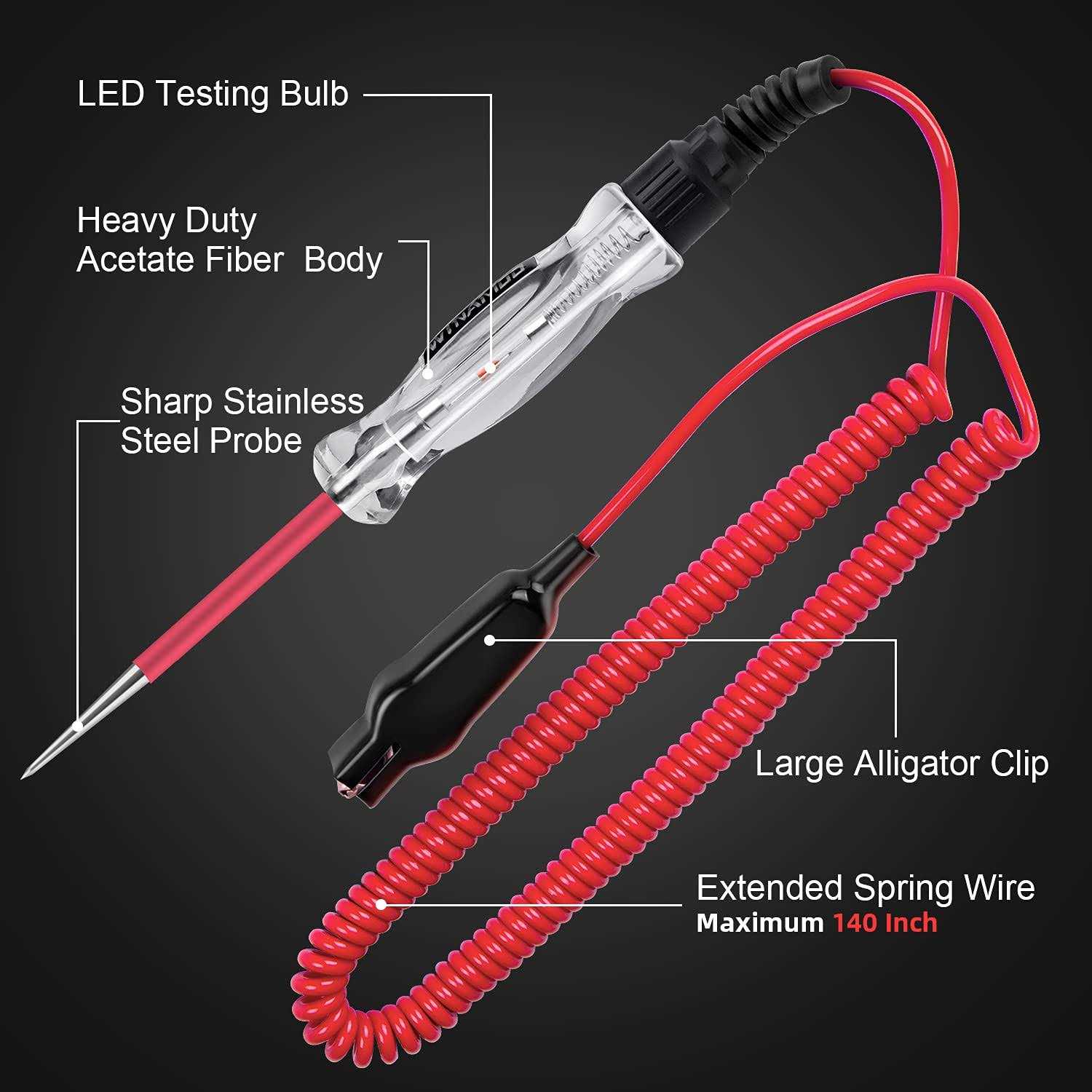 WINAMOO Premium LED Bulb Automotive Circuit Tester 6-24V Test Light with 135 Inch PU Extended Spring Wire - Image 4