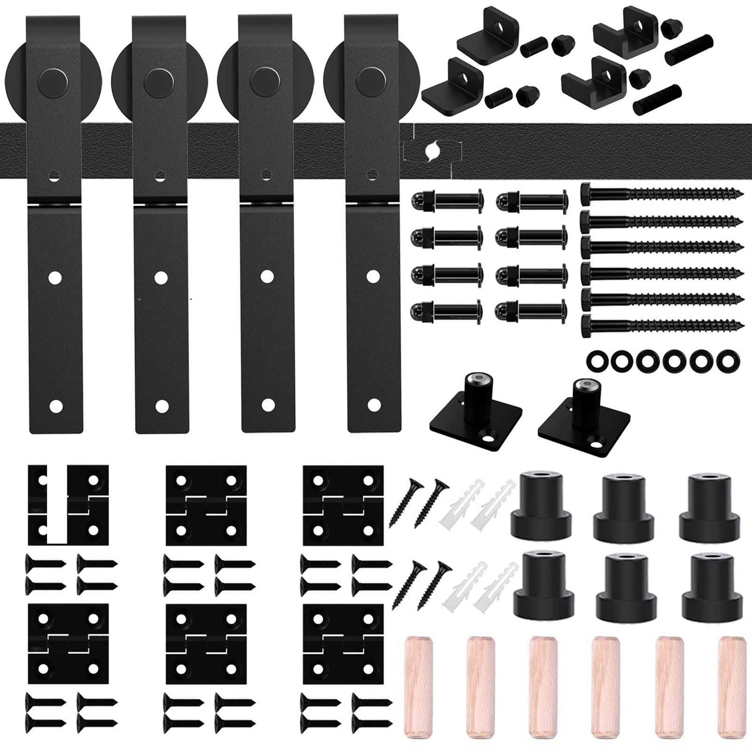 BONIKLUBA 60 Bi-Folding Sliding Barn Door Hardware Kit for 4 Doors,Smoothly&Quietly,Black Track J Shape Roller - Image 3