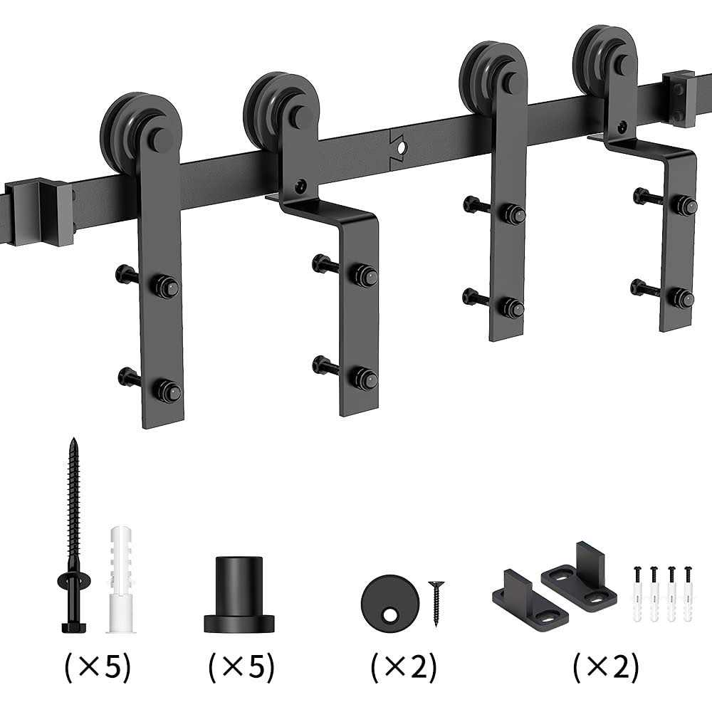 SKYSEN 6FT Heavy Duty Sliding Barn Door Hardware Single Track Bypass Double Door Kit - Image 2
