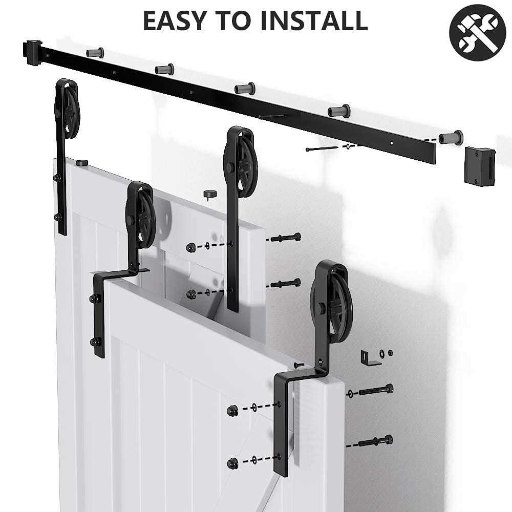 SKYSEN 6FT Heavy Duty Sliding Barn Door Hardware Single Track Bypass Double Door Kit - Image 2
