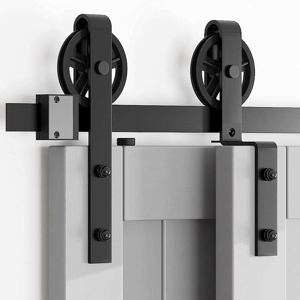 SKYSEN 6FT Heavy Duty Sliding Barn Door Hardware Single Track Bypass Double Door Kit - Image 5