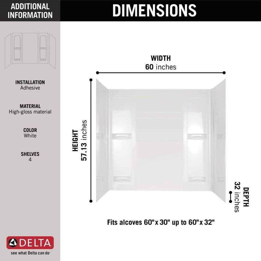 Delta Pro-Series 32 in. x 60 in. x 57 in. 5-Piece Easy Up Adhesive Tub Surround - Image 3