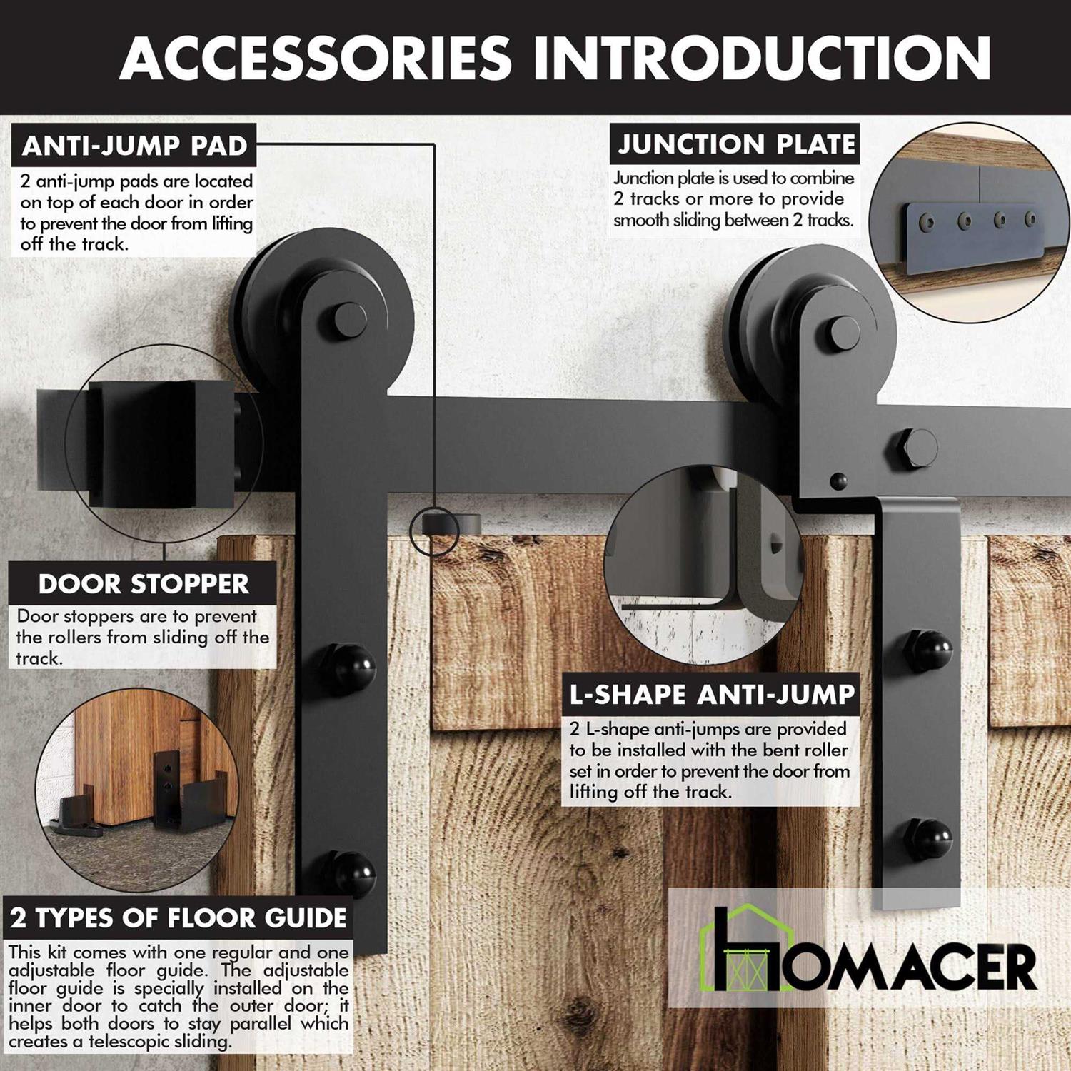 Single Bypass Double Door Barn Door Hardware Kit Homacer Track Length - Image 4