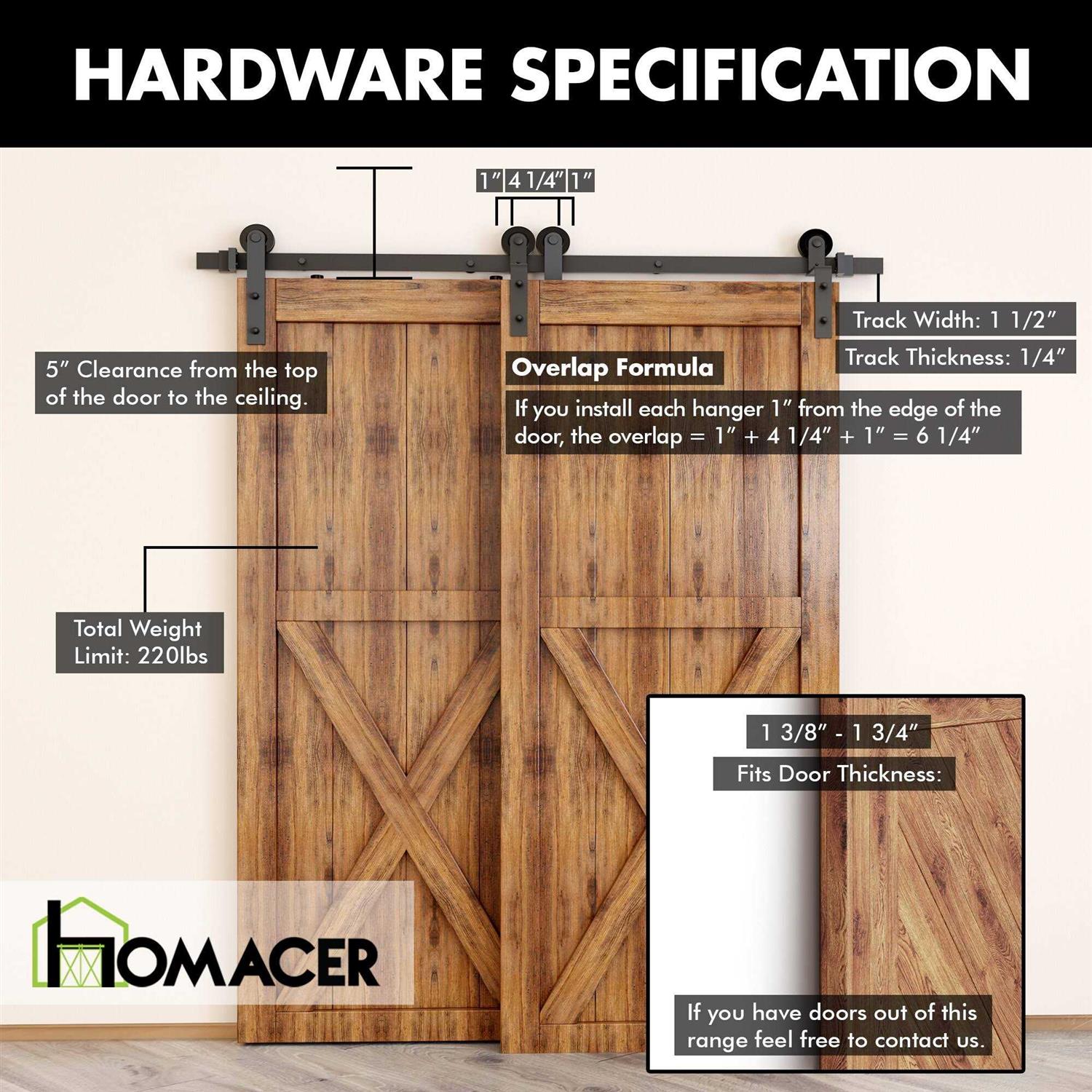 Single Bypass Double Door Barn Door Hardware Kit Homacer Track Length - Image 5