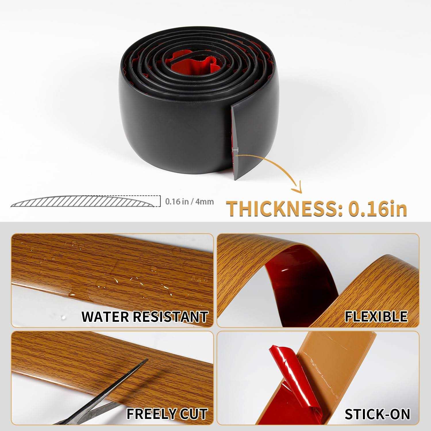 Floor Transition Strip 3.3 Ft Self Adhesive Vinyl Flooring Transition Strips Wood to Tile Floor Divider Strip for Joining Floor Gaps Tiles Carpet - Image 3