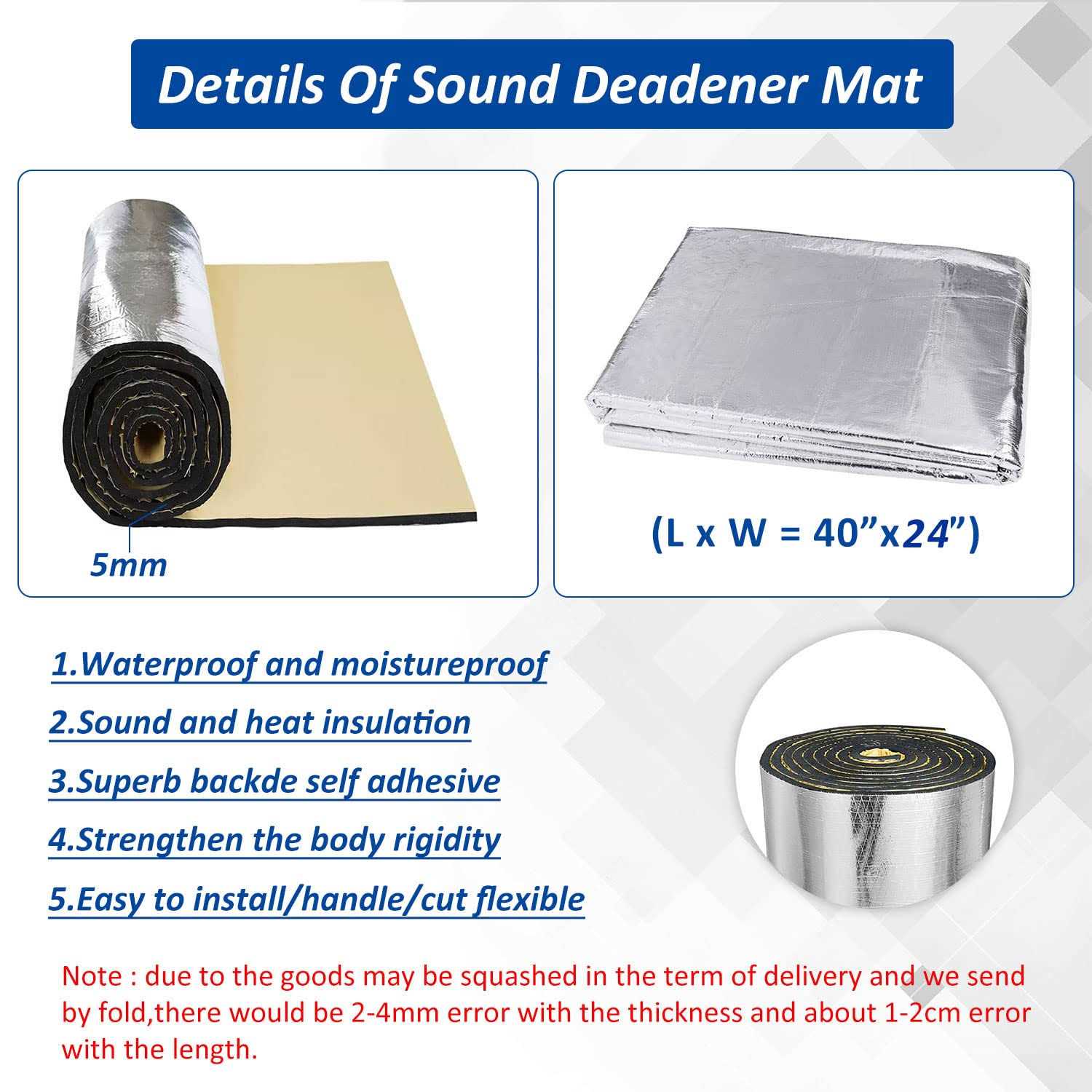 Car Heat Sound Deadening Insulation Mat - 197 Mil Automobile Sound Deadening & Heat Insulation Material for Auto Hood Engine Roof Door - Image 3