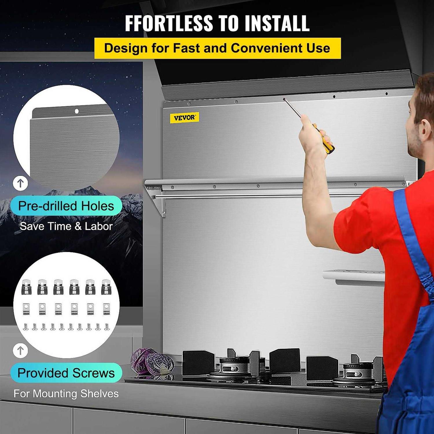 VEVOR Range Backsplash with Shelf Range Hood Wall Shield - Image 5