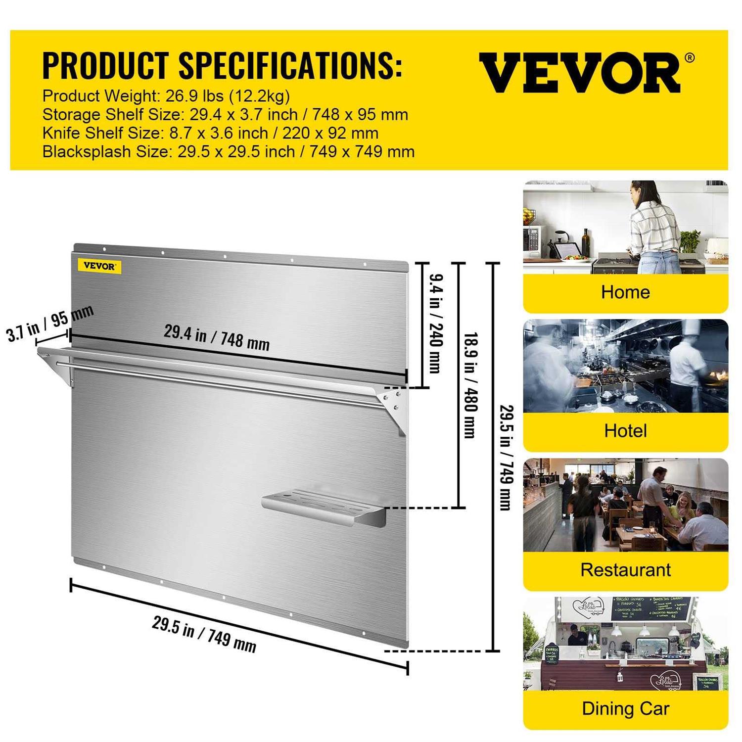 VEVOR Range Backsplash with Shelf Range Hood Wall Shield - Image 5