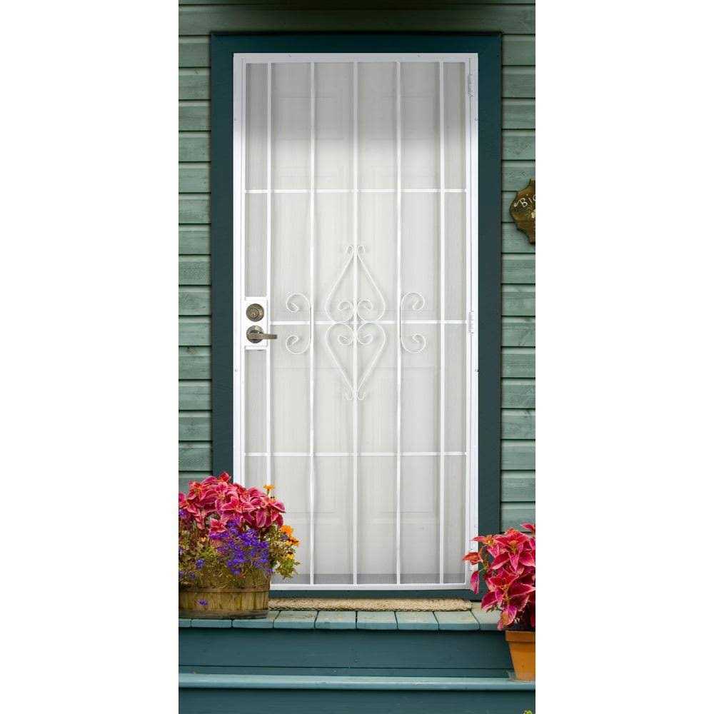 Titan 80 in. Su Casa White Surface Mount Outswing Steel Security Door with Expanded Metal Screen - Image 3