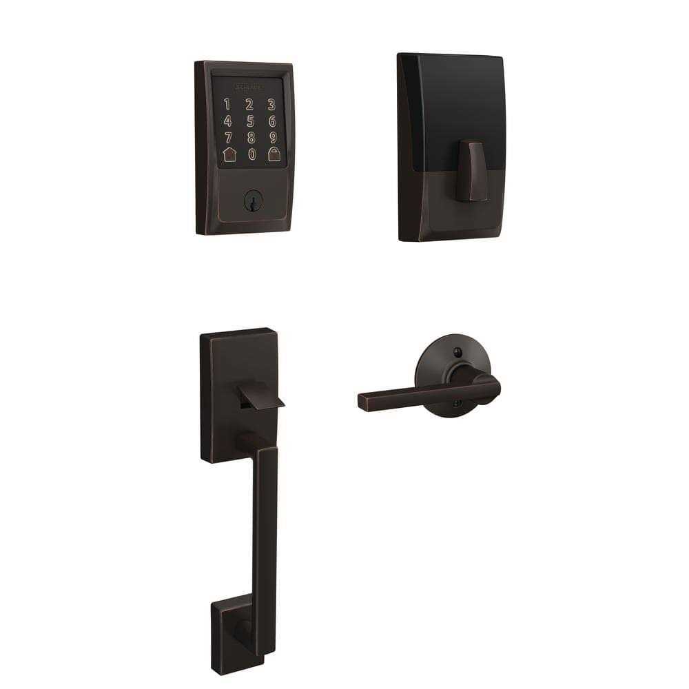 Schlage Century Aged Bronze Encode Smart Wi-Fi Deadbolt with Alarm and Century Handleset and Latitude Handle