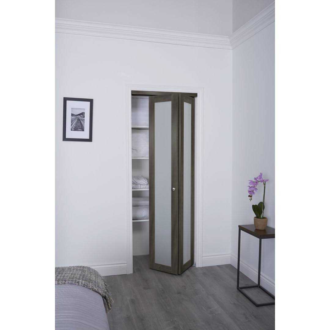 TRUporte 80.5 in. 3/4 Lite Frosted Glass Solid MDF Core Iron Age Finished MDF Bi-Fold Door - Image 3