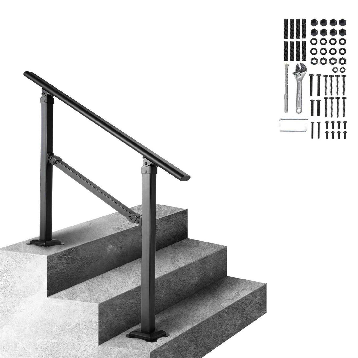 VEVOR Stair Handrail Railing, 3 ft, 3 Steps Handrails for Outdoor, Carbon Steel and Metal Hand Rail with Installation Kit - Image 4