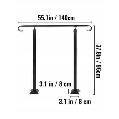 VEVORbrand Handrail for Stairs Fit 1 or 2 Steps Wrought Iron Handrail,Outdoor Stair Railing - Image 5
