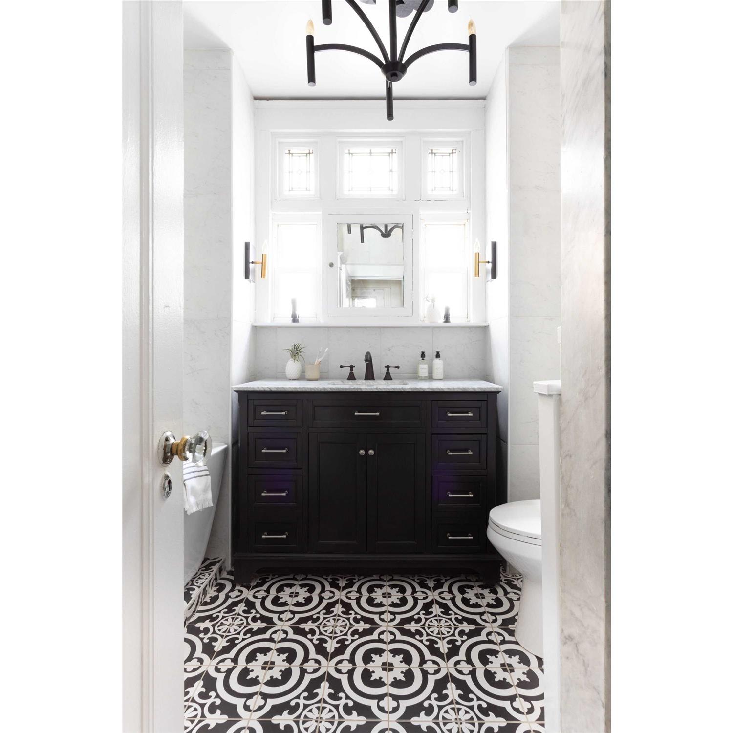 allen + roth Cementina Black and White 8-in x 8-in Glazed Ceramic Encaustic Floor and Wall Tile 20CE08 - Image 4