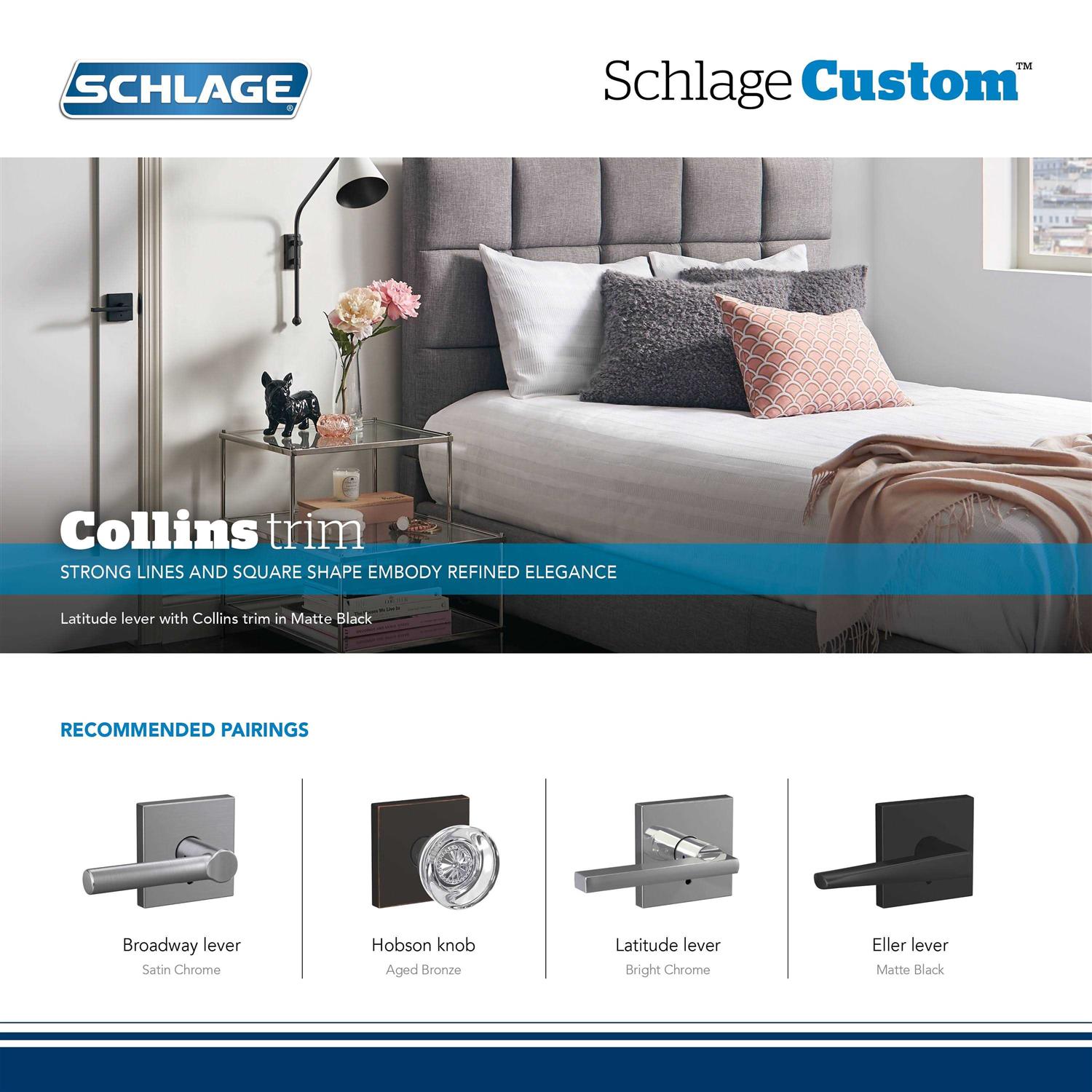 Schlage Custom Latitude Non-Turning Lever with Collins Trim Black FC172LAT622COL - Image 3