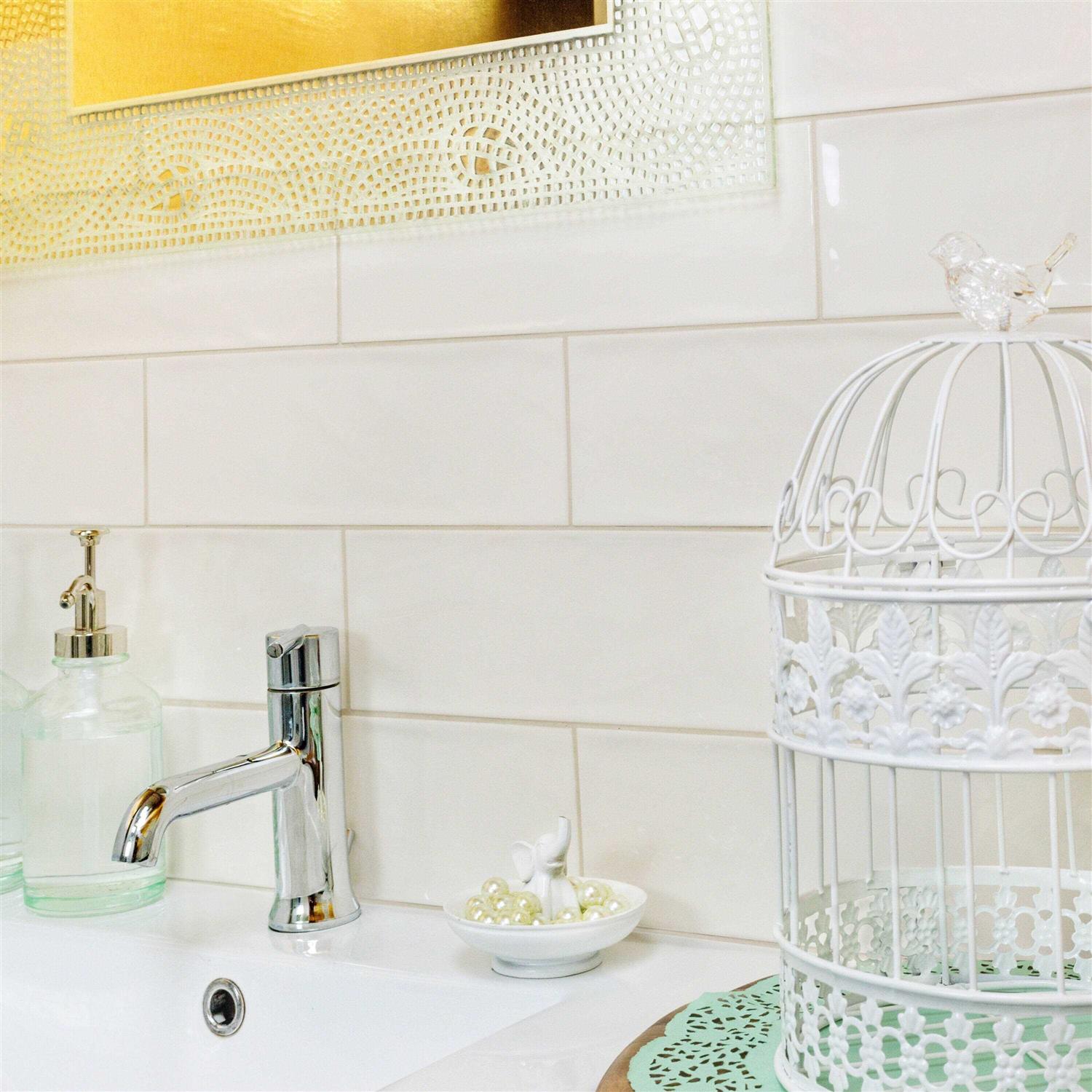 Unbranded Del Ray Ivory 4-in x 12-in Polished Ceramic Thinset Mortar Wall Tile - Image 3