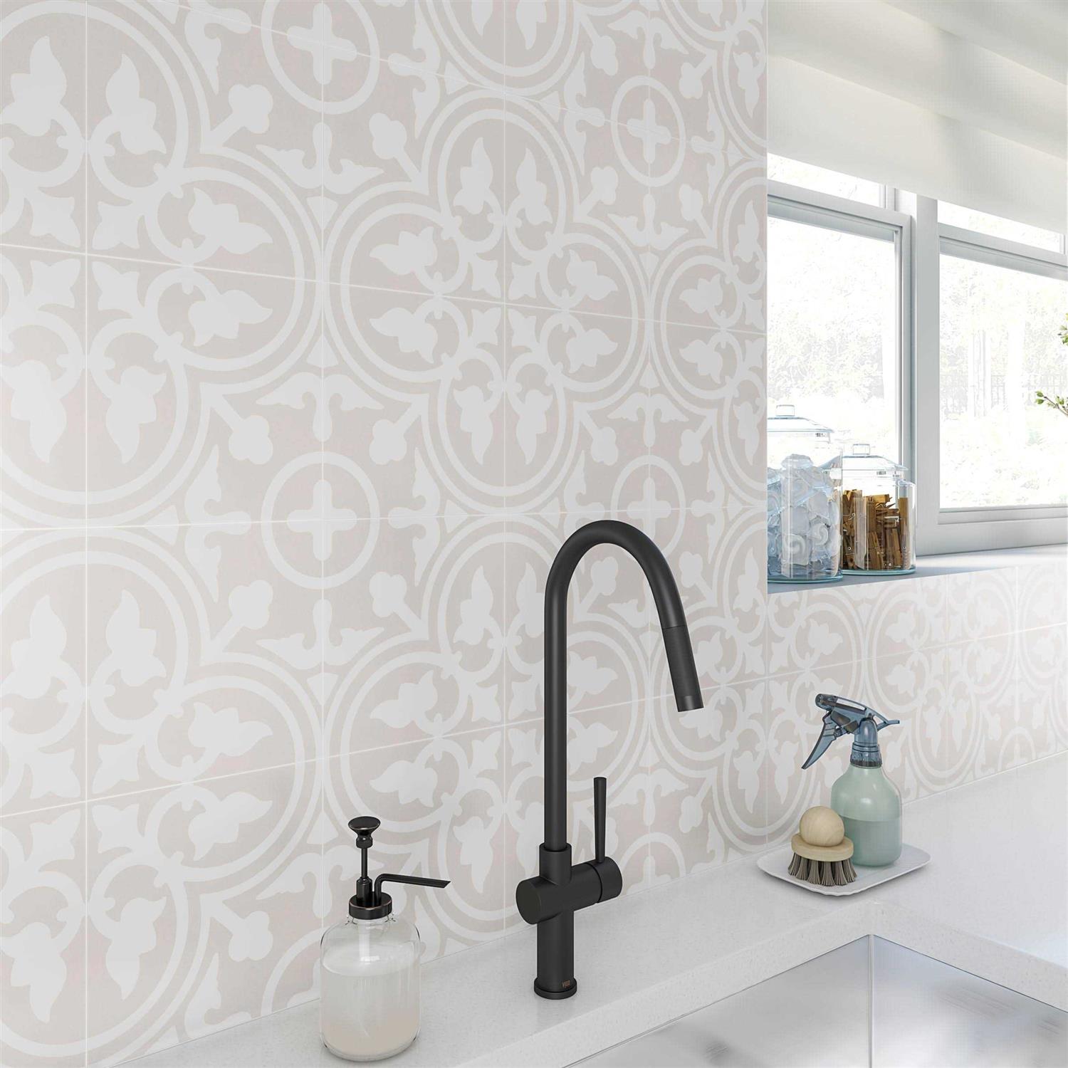 allen + roth Annabelle Gray 8-in x 8-in Glazed Porcelain Encaustic Floor and Wall Tile 20AE05 - Image 4