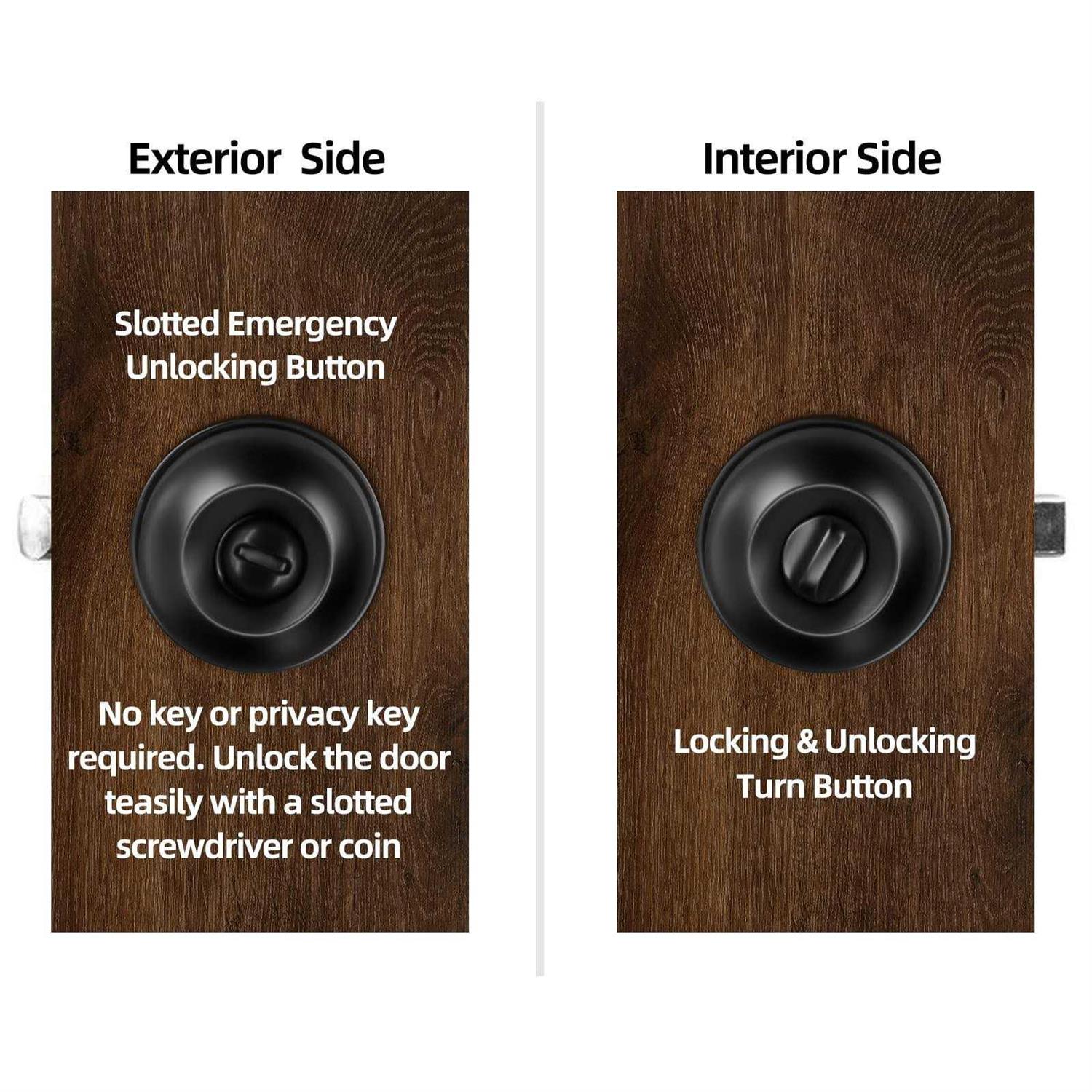 KONIGEEHRE Privacy Door Knobs Matte Black Interior Passage Door Lock Keyless Round lookset for Bedroom Bathroom - Image 3