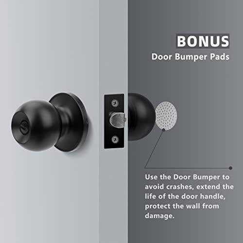 KONIGEEHRE Privacy Door Knobs Matte Black Interior Passage Door Lock Keyless Round lookset for Bedroom Bathroom - Image 4