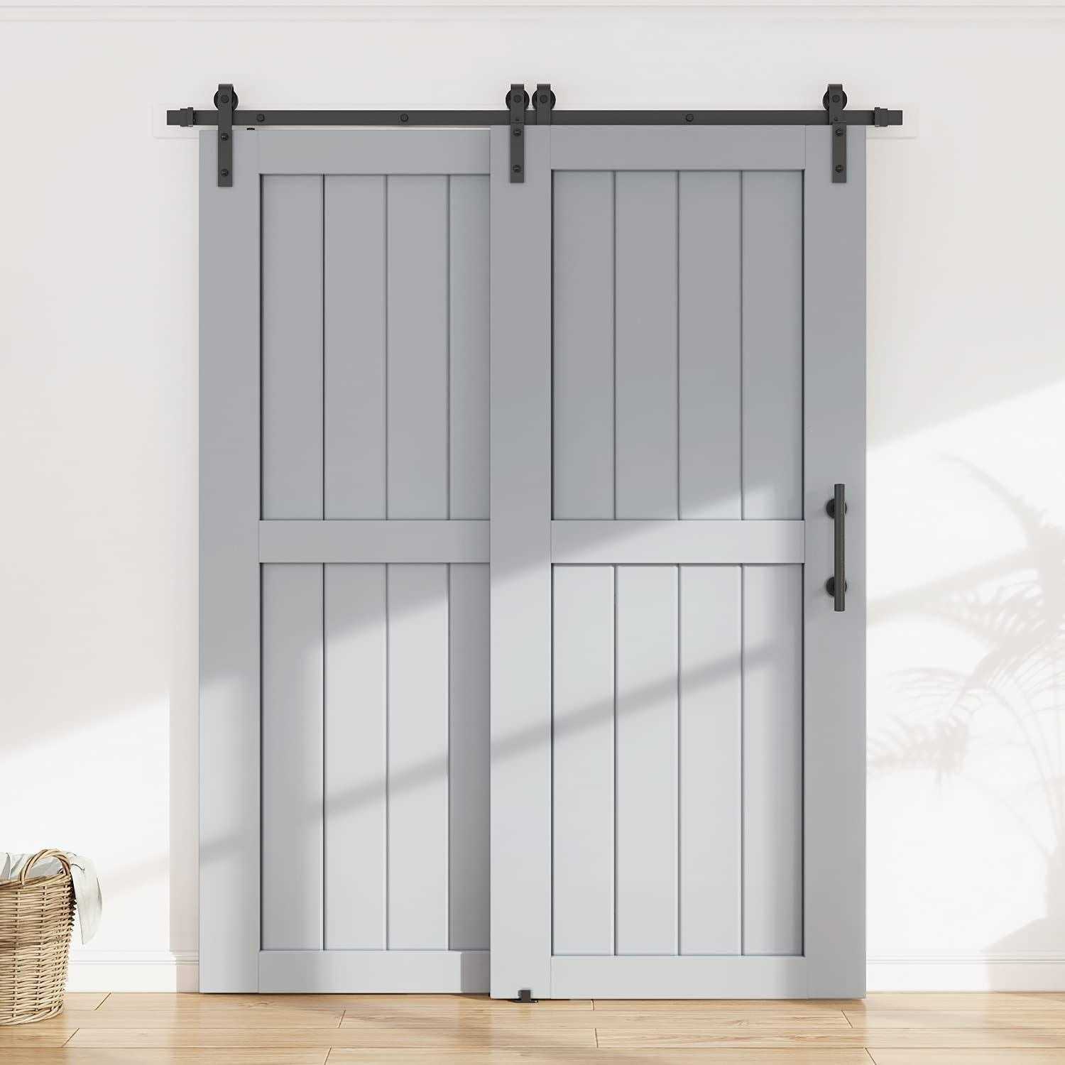 WINSOON Single Track Bypass Barn Door Hardware Double Doors Kit - Image 5