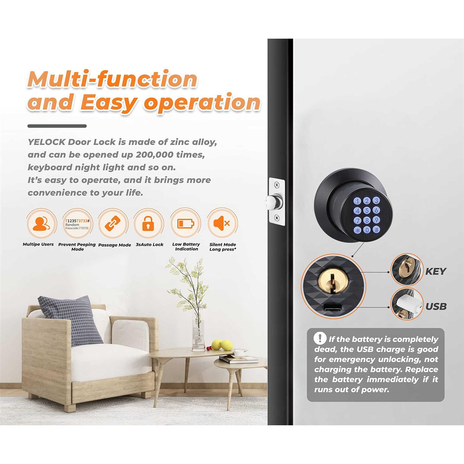 buoan keypad door knob Lock keyless entry door Lock with anti-slip handle - Image 3
