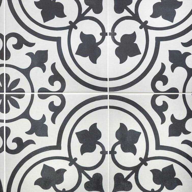 Artmore Tile Cabello White Ornate 9-in x 9-in Matte Porcelain Encaustic Floor and Wall Tile - Image 4