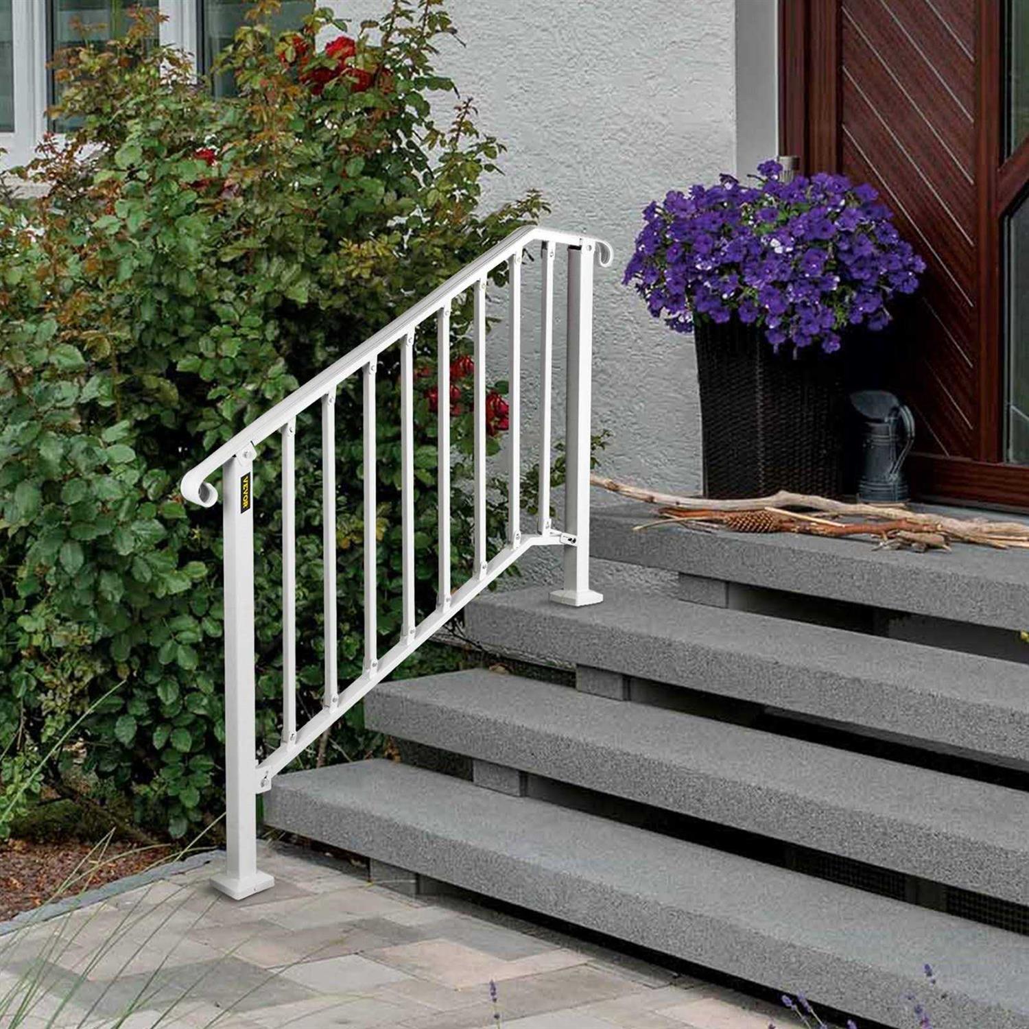 VEVOR 3 ft. Handrails for Outdoor Steps Fit 3 or 4 Steps Outdoor Stair Railing Wrought Iron Handrail with baluster LTFS3H4BBSTL00001V0 - Image 5