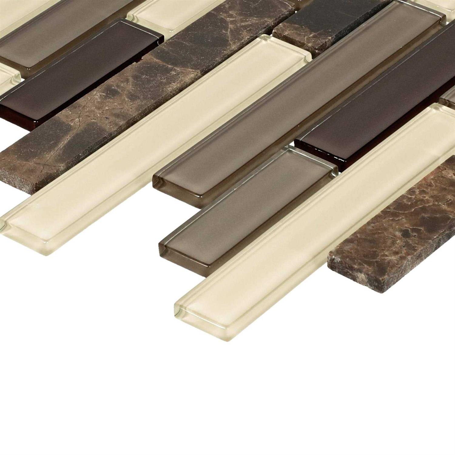 American Olean Mosaic Chateau Emperador 12-in x 12-in Glossy Glass Linear and Wall Tile - Image 3